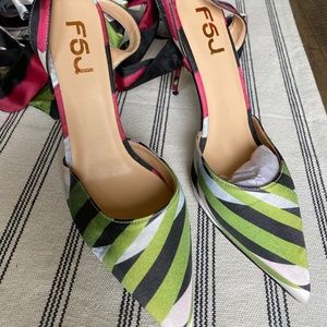 FSJ Multicolored Bow Ankle Strap Heels